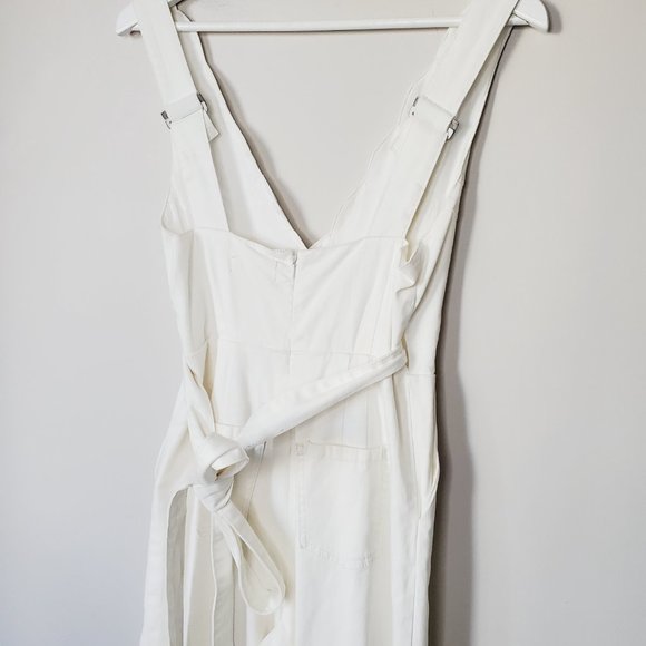 Anthropologie Jumpsuit Chino Wide Leg Tie Waist Modern Scalloped Cream 2 - Picture 6 of 14